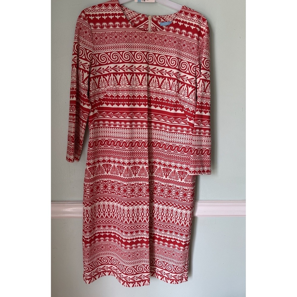 J. McLaughlin Women's Red/Taupe 3/4 Sleeve‎ Sophia Dress in Pool Party